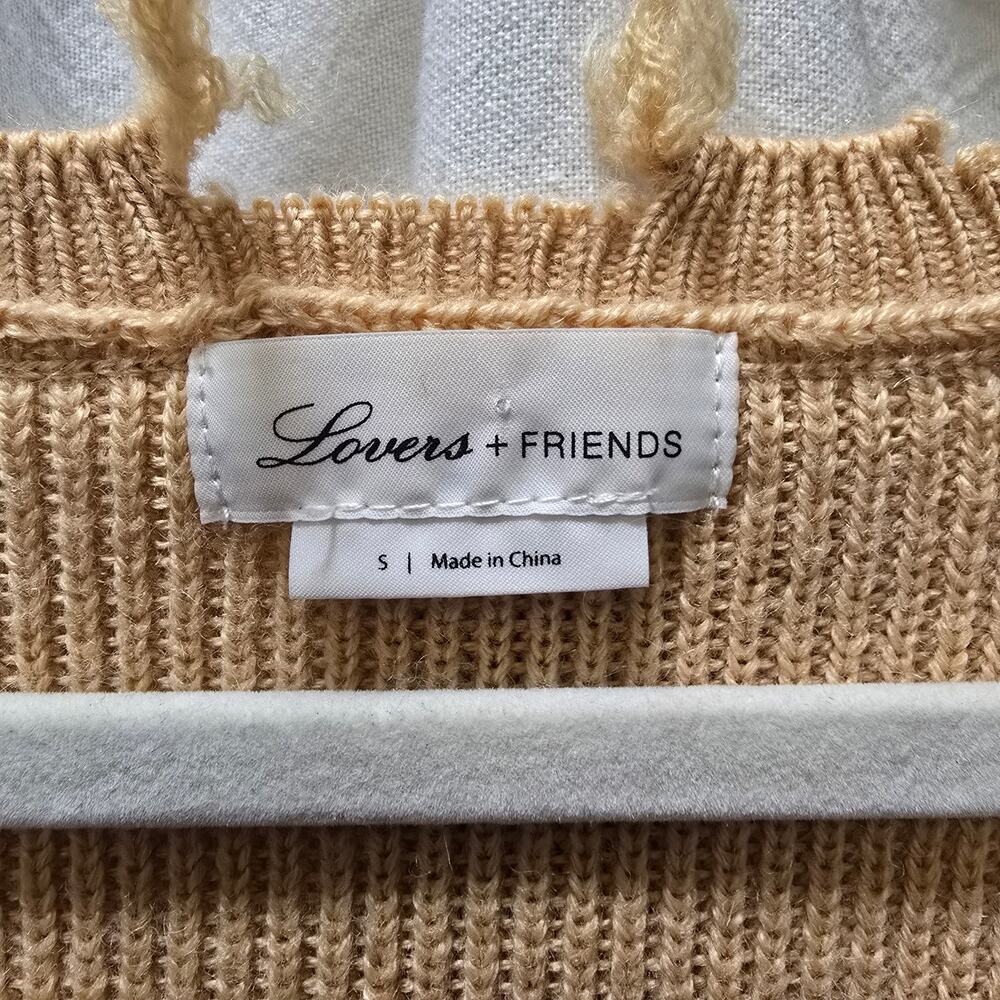 Lovers and Friends camel brown cropped distressed knit sweater V-neck small - Picture 2 of 11